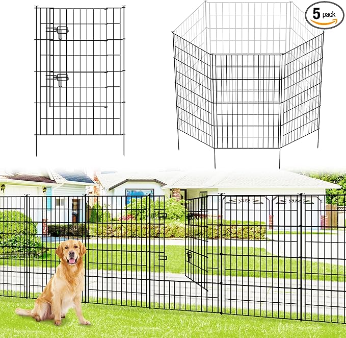 Metal Garden Fence 40 inch H x 28 inch W, 5 Panels (4 Panels + 1Gate), Total 11.6 ft, No Dig Fence Rustproof Animal Barrier Fencing for Dog, Rabbits, and Patio,Yard
