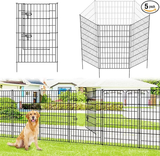 Metal Garden Fence 40 inch H x 28 inch W, 5 Panels (4 Panels + 1Gate), Total 11.6 ft, No Dig Fence Rustproof Animal Barrier Fencing for Dog, Rabbits, and Patio,Yard