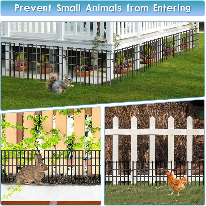 37ft (L) X 13in (H) Garden Animal Barrier Fence, 26 Pack No Dig Dog Fence Border, 1.44in Gap Decorative Fences, Rustproof Metal Wire Garden Border Fence for Dog, Rabbits Ground Stakes