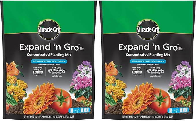Miracle-Gro Planting Mix, .33 cu. ft., 2-Pack | Concentrated | Expands to 1 cu. ft. | For Containers | For In-Ground Use