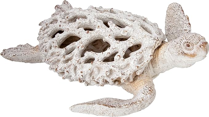 Coral Reef Sea Turtle Statue Beach Decorations for The Home Coastal Collection White 13 in x 11 in