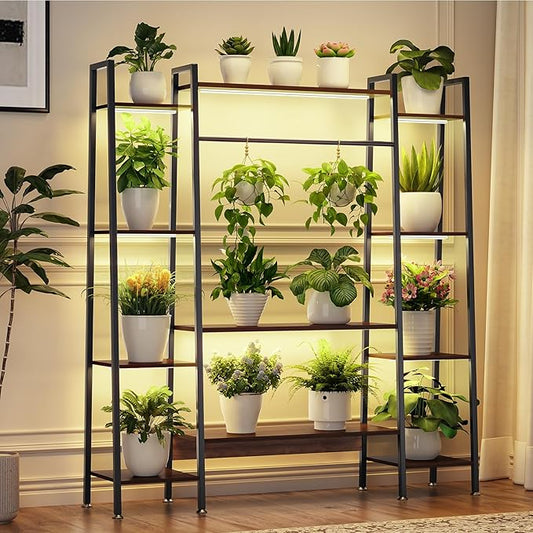 55" Large Plant Stand Indoor with 8 LED Grow Lights (3 Modes & Auto Timer) - 12 Tiered Metal Plant Shelf, 10 Dimmable Brightness Levels, Flower Stand Display Rack