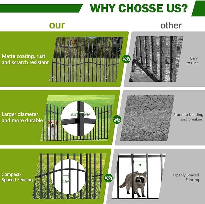 10 Panels No Dig Garden Fence - 24in H x 22.5ft L, Reinforced Square Tube Rustproof Metal Animal Barrier for Dogs & Rabbits, Outdoor Decorative Border Fencing for Yards & Gardens