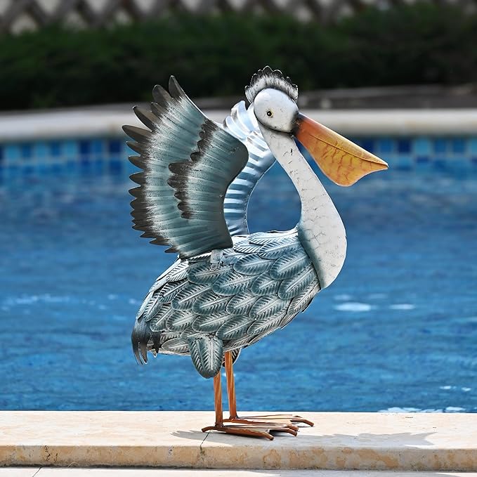 TERESA'S COLLECTIONS Pelican Outdoor Statues for Patio Decor,11.5" Metal Coastal Ocean Spread Bird Garden Statues & Sculptur for Yard Decorations Outdoor,Garden Decor for Outside Porch,Gifts for Mom