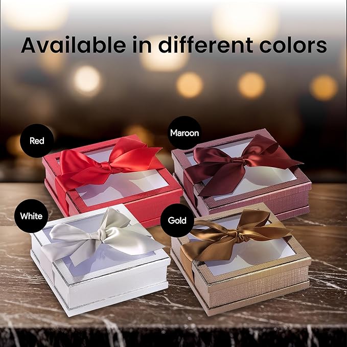 Hammont Clear Boxes for Gifts - Premium Clear Gift Box - Clear Cake Box - Gift Box with Window for Treats, Cupcakes & Baked Goods | 7"x7"x2" (Maroon)