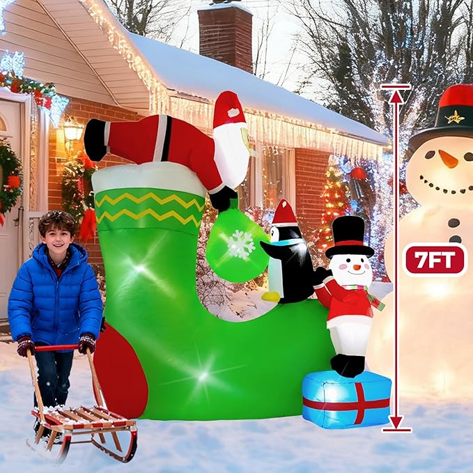 7FT Santa Claus Inflatable Decoration with Built-in LED Lights, Christmas Outdoor Inflatable Decoration for Lawn, Yard, Garden, Patio