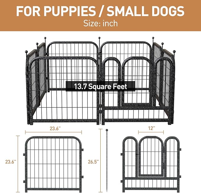 Metal Dog Playpen, 24 Inch Height 8 Panels, Ideal Dog Fence for Large/Medium/Small Dogs Indoor & Outdoor Bliss, Perfect Dog Pen for Camping, Yard, and RV | Black-Silver