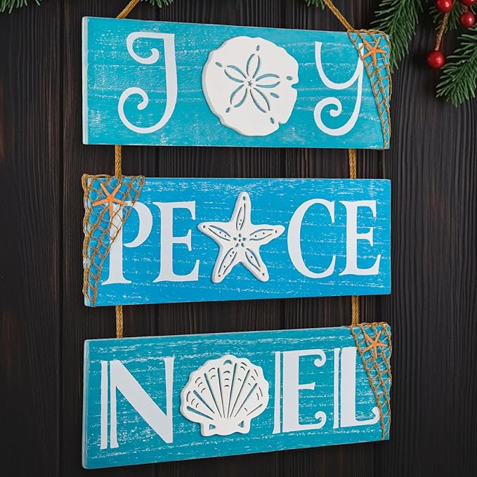 JQAQJU Beach Christmas Wall Decor for Coastal Christmas Ornaments With Starfish, 3D Nautical Christmas Decorations Ocean Signs For Porch Bathroom Indoor Home