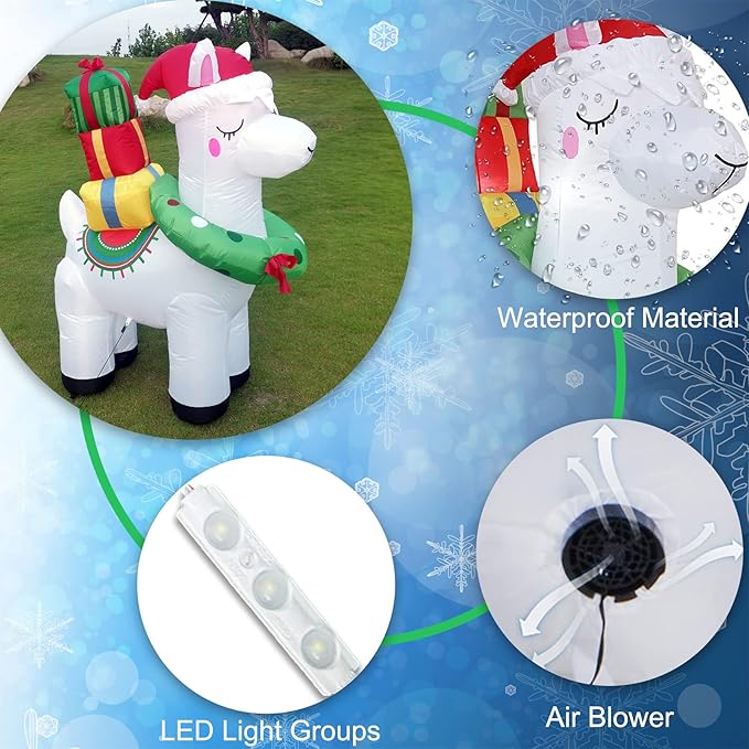 5FT H Lovely Christmas Inflatable Alpaca with Gift Bags and Christmas Wreath Built-in LEDs,Adorable Christmas Inflatable Llama Blow Up for Christmas Party Indoor Outdoor Yard Garden