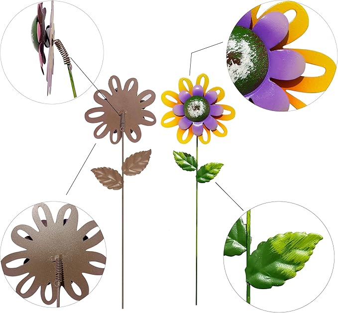 Metal Garden Flower Stakes, Outdoor Yard Art Decorations, 16.5 inch Height, Set of 6 Colorful Daisies (Yard Garden Decor)