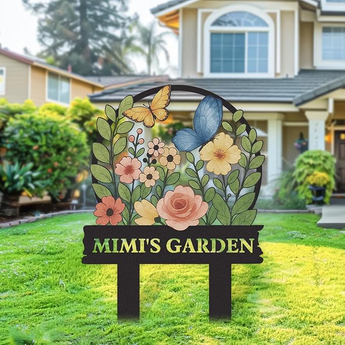 Personalized Garden Signs, Colorful Flowers Garden Decor for Outside, Decorative Yard Stakes, Metal Yard Art, Patio Decor, Custom Last Name Sign, Lawn Art, Gardening Gifts Color03