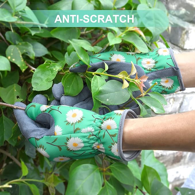 Womens Gardening Weeding Working Gloves, Leather Garden Glove for Women Thorn Proof No Stab for Digging, Planting,Pruning