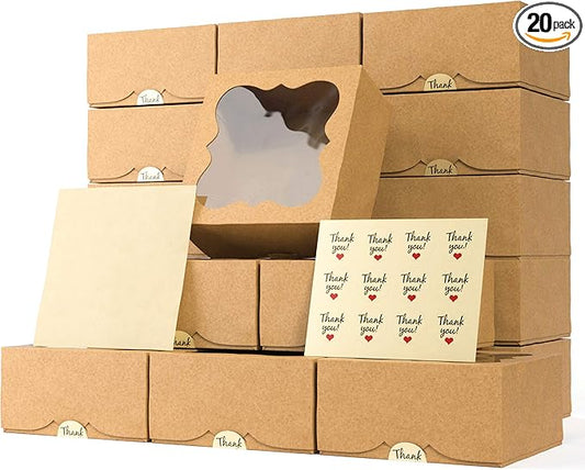 20 Pack Cookie Boxes for Gift Giving – 6X6X3 Inches Bakery Boxes with Window - Extra Thick Small Cookie Containers for Treats, Desserts, Strawberries, Cupcakes, Candy, Charcuterie, Baked Goods, Pastry