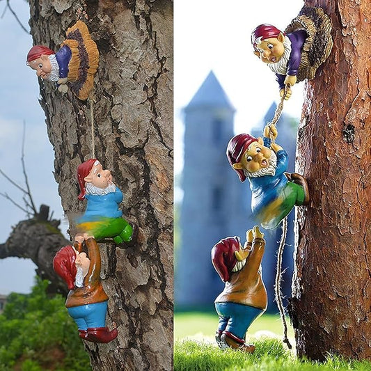 Climbing Gnome Patio Statue Gift,Outdoor Garden Fairy Elves Accent,Whimsical Gnomes Lawn Ornament Sculpture,Hanging Gnomes Yard Art, Funny Resin Decor,Clearance Tree Face Hugger Figurine