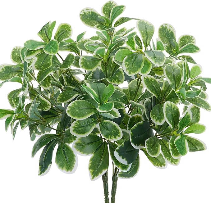 GTIDEA Artificial Shrubs Silk Green Greenery Outdoors Faux Plants Real Touch Green Leaves with Stems Fake Bushes Schefflera for Home Decor Indoor Garden Front Proch Office Table Wall Decor 2pcs