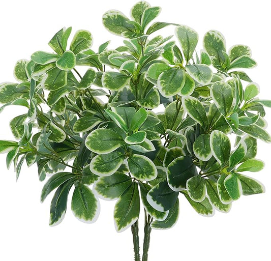 GTIDEA Artificial Shrubs Silk Green Greenery Outdoors Faux Plants Real Touch Green Leaves with Stems Fake Bushes Schefflera for Home Decor Indoor Garden Front Proch Office Table Wall Decor 2pcs