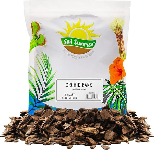 Soil Sunrise 100% Organic Orchid Potting Bark (2 Quarts) All-Natural USA-Sourced Pine Bark Orchid Mix Additive