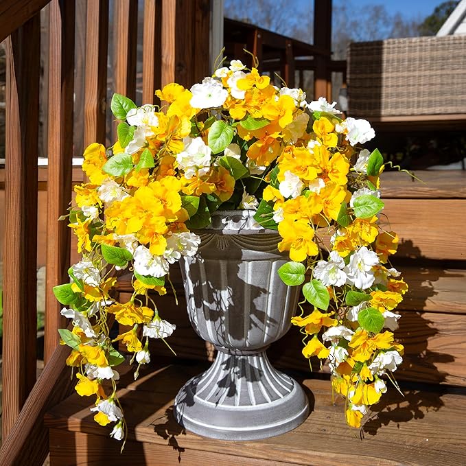 Artificial Hibiscus Fake Hanging Flowers Plants for Outdoors Spring Decoration, 4pcs Faux Silk Outside Hibiscus Long Trailing Vines Realistic UV Resistant for Front Door Planter Porch Patio Yard, Mix