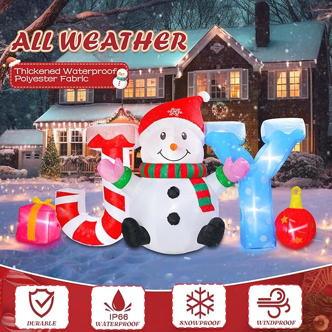 WONDER GARDEN 7.54 FT Christmas Inflatable Outdoor Decorations Joy Snowman Christmas Blow Up Yard Decorations with LED Lights for Xmas Holiday Party Garden Patio Lawn Decor