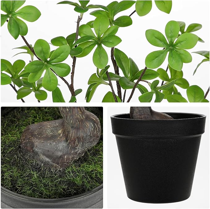 Artificial Plants Indoor with Pot, Faux Plants Indoor Tabletop, 21.6" Tall Fake Potted Plants, Silk Artificial Desk Plant Bonsai Tree for Home & Office, Farmhouse, Bedroom, Living Room Table Decor