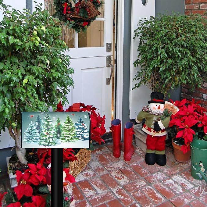 Winter Pine Tree Welcome Mailbox Cover, Christmas Xmas Cardinal Snow 21" Lx 18" W Magnetic Mailbox Cover, Green Forest Red Bird Standard Post Letter Box Wrap for Garden Yard Decoration