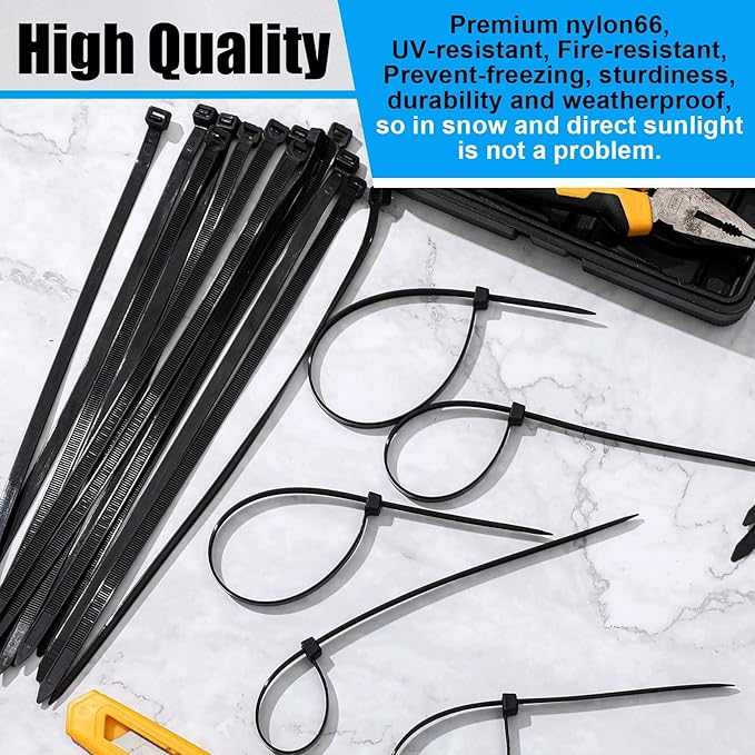 500 Pcs 8 Inch Zip Ties Heavy Duty 120 Lbs Tensile Strength Black Nylon Wire Cable Ties Bulk for Indoor Outdoor