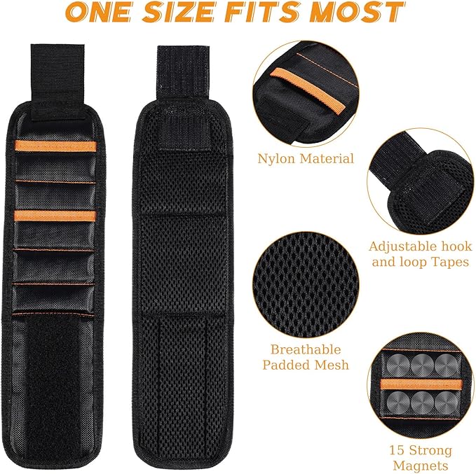 Kigeli 4 Pcs Christmas Men Magnetic Wristband Gifts for Holding Screws Men Adjustable Tools Holder Belt with 15 Magnets Tool Gift for Dad Husband Handyman Grandpa Birthday