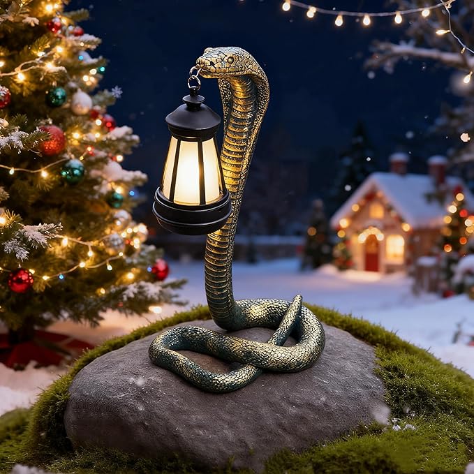 Solar Snake Garden Statue,11.22 Inch Snake for Yard Lawn Garden Patio Scary Decorations,Indoor Haunted House Prop and Christmas Home Party Decor (Bronze Colored)