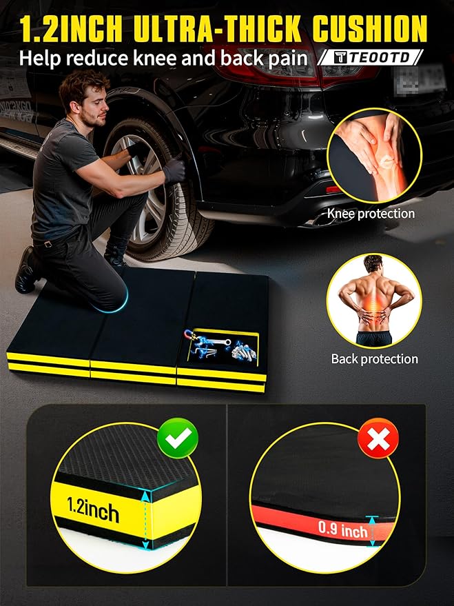 1.2" Extra Thick Foldable Kneeling Mat with Magnetlc Tool Compartment, 5 Fold Multi-Use Comfortable EVA Foam Cushion Pad with Handle & Storage Belt for Workshop Repairing,Gardening 47.3x17.3x1.2"