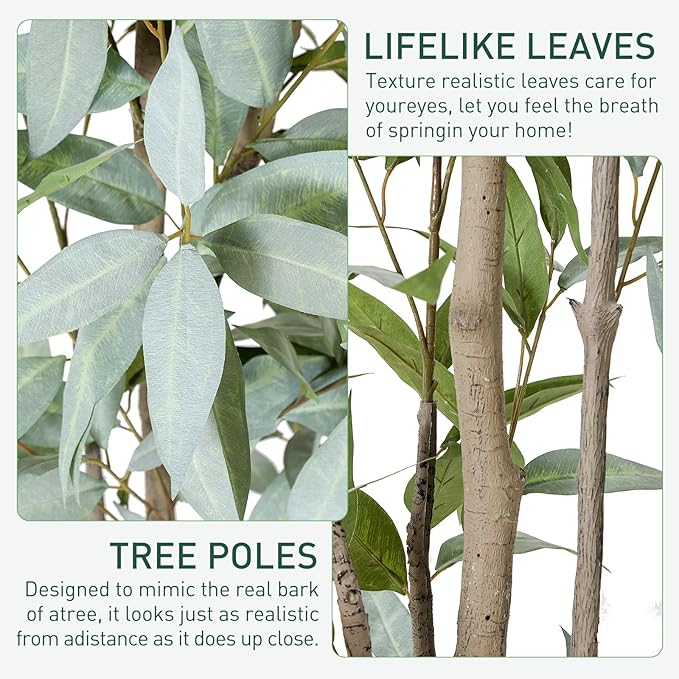 5FT Artificial Ficus Tree,Large Fake Plants with Pot,Faux Floor Plant with White Leave Fake,Artificial Plants Indoor for Home Office Decor