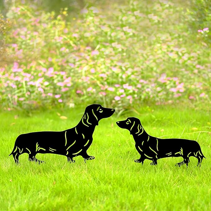 Dachshund Dog Metal Decor for Outside,Garden Stakes Decorative Dog Gifts for Women/Men,Black Silhouette Statues for Yard Ornaments,Lawn, Patio, Pathway,Outdoor Garden Decor