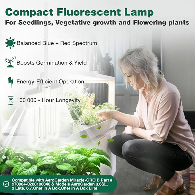 4 Grow Bulbs Compatible with Miracle-GRO AeroGarden B Grow Bulb, Part # 970904-0200,100340 & Models AeroGarden 3,3SL,3 Elite,6,7,Chef in A Box,Chef in A Box Elite (4 Pack) by Think Crucial