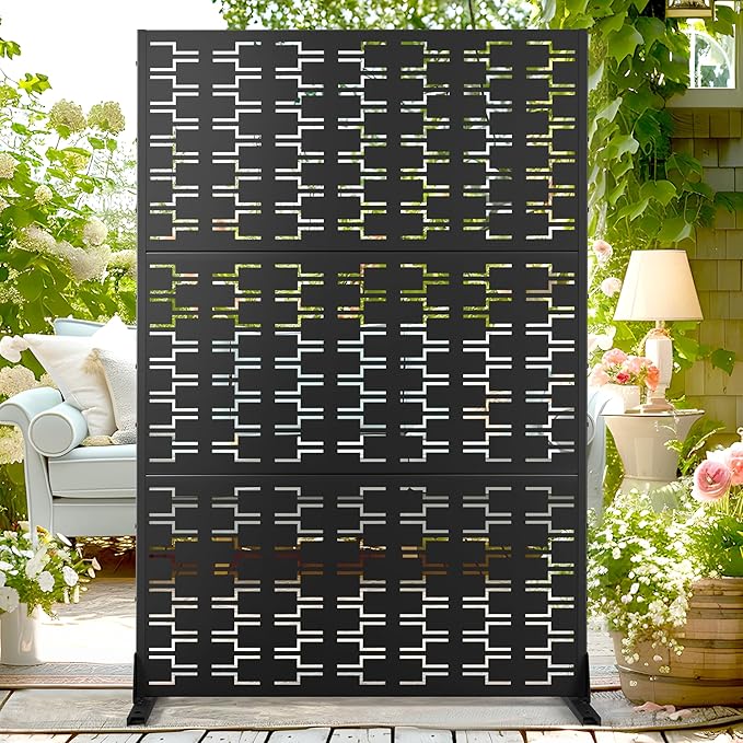 72" H×47" W Metal Privacy Screen Outdoor Privacy Screen Freestanding, Outdoor Privacy Panels for Patio Lawn Deck, Decorative Fence(Consists of 3 Panels)