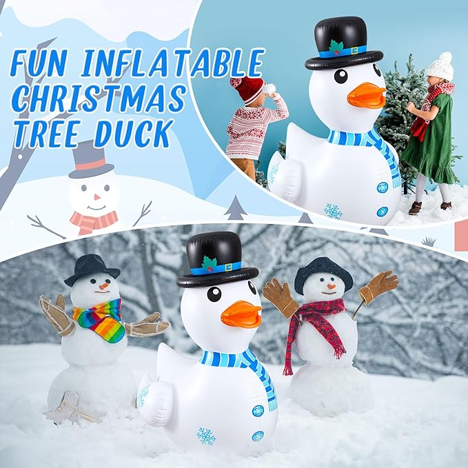 Hungdao 1 Pcs 4 Feet PVC Christmas Giant Inflatable Duck Huge Rubber Large Blow up Duck Christmas Pool Floats for Xmas Holiday Indoor Outdoor Pool Decorations (Snowman)