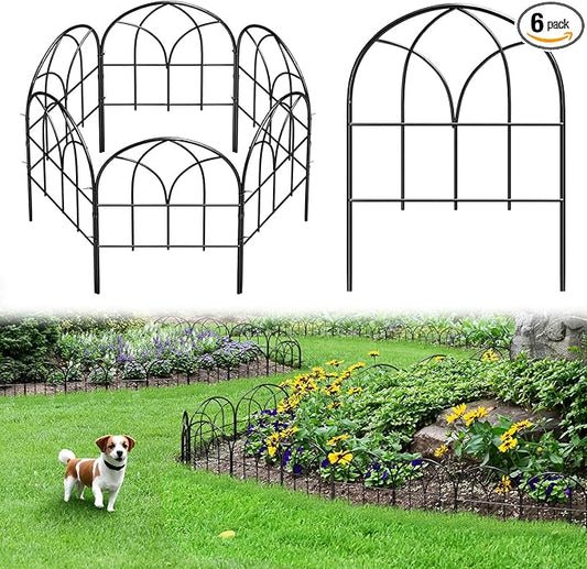 Small Garden Fence Animal Barrier, 12.55"*16.53" Decorative Fence Panel, No Dig Fences Barrier, Arch 6 Pcs Black Metal Fencing, Garden Border Edging Fences, Dog Fencing Blocker for Yard, Flower Bed