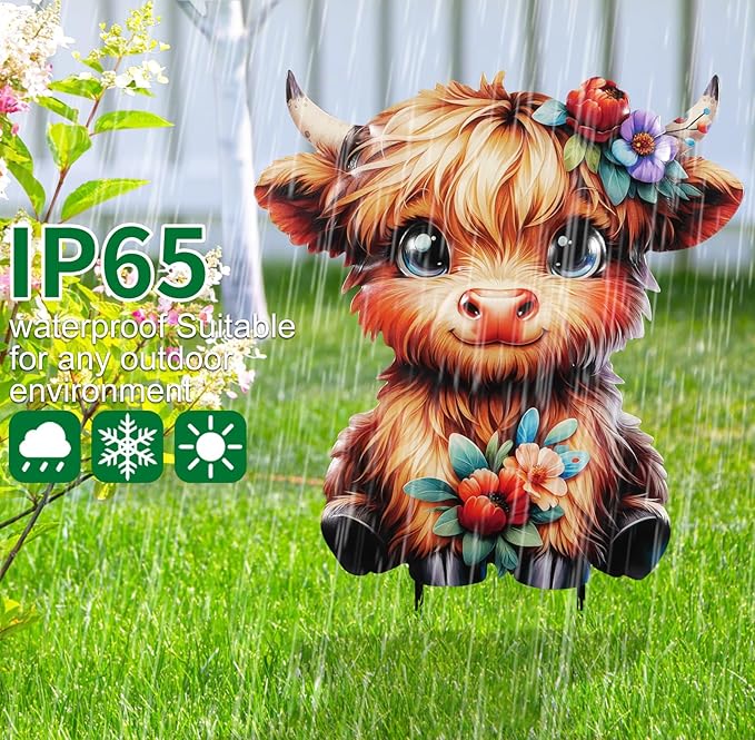 Highland Cow Metal Garden Stakes 12.6” Decorative,Outdoor Garden Highland Cow Decor Stake,Birthday Gifts for Mom Women,Decorative Metal Housewarming Ornament for Lawn Patio Yard Pathway.