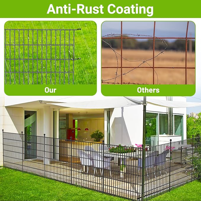 10 Panels No Dig Decorative Outdoor Garden Fence with Gate for Yard, 40 in(H) X 23.6 ft(L) Animal Barrier Fencing Rustproof Metal Wire Panel Border for Dog, Rabbits, and Patio Temporary Ground Stakes