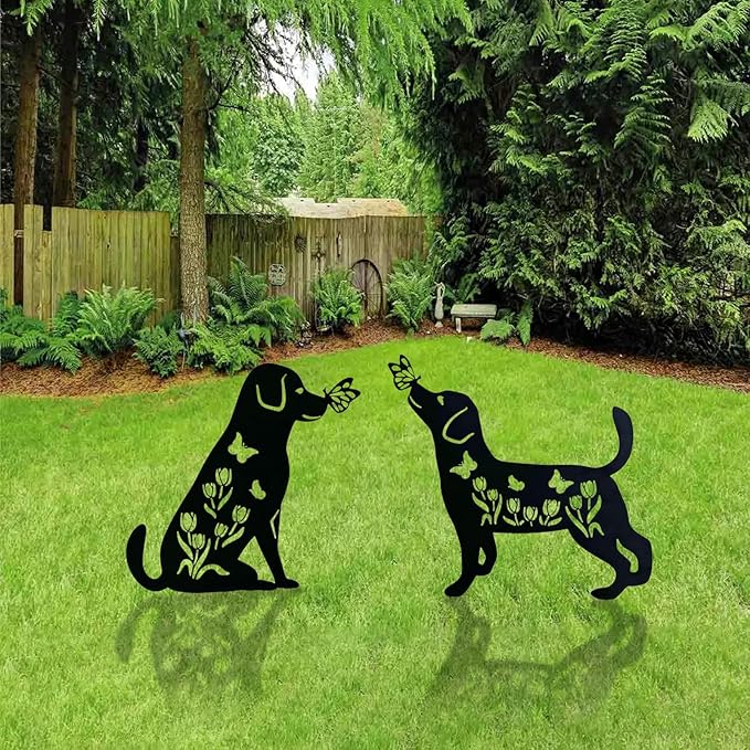 Upriver 2 Pack Metal Dog Decorative Garden Stakes, Weather Resistant Dog Silhouette Statues for Garden Patio Yard Art Outdoor Decor Lawn Ornaments, Labrador Gifts for Pet Lovers