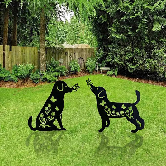 Upriver 2 Pack Metal Dog Decorative Garden Stakes, Weather Resistant Dog Silhouette Statues for Garden Patio Yard Art Outdoor Decor Lawn Ornaments, Labrador Gifts for Pet Lovers