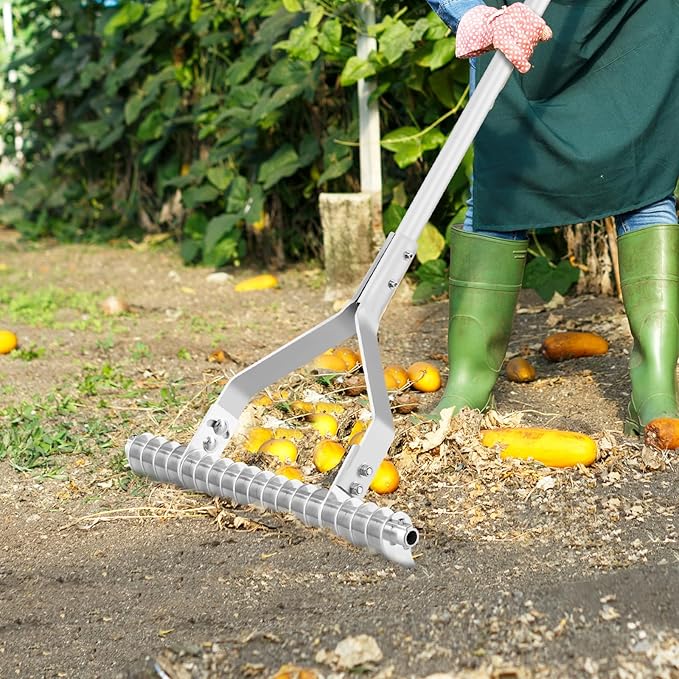 70" Thatch Rake, Lawn Thatching Rake with 20" Wide Adjustable Head, Double Sided Design, 19 Curved Tines & Non-slip Handle, Garden Landscaping Tool Lawn Dethatcher for Yard, Garden & Beach