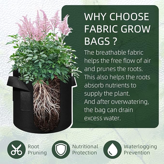 10 Gallon Grow Bags 30 Pack, Heavy Duty Thickened Nonwoven Fabric Pots with Handles, Plant Grow Bags for Vegetable/Flower/Plant/Fruits, Black