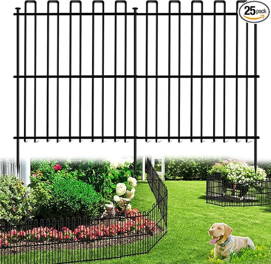 25 Panels No Dig Animal Barrier Fence, 32in(H) x 49ft(L) Garden Edging Border Fencing, Rustproof Metal Stakes Decorative Garden Fence, Dog Digging Defense Fencing Barrier for Outdoor, Yard, Patio