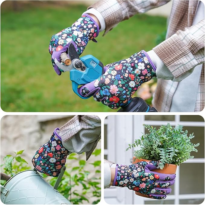 Gardening Gloves for Women, Printed Touchscreen Garden Gloves with Grip, Thorn-Proof Puncture-Resistant Work Gloves