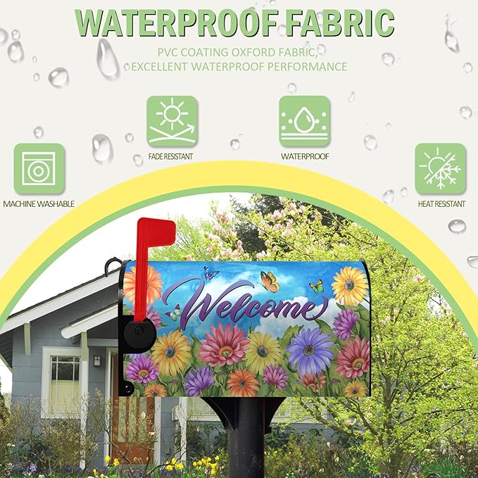 Summer Mailbox Covers Magnetic Oversized Flower Daisy Butterfly Mailbox Wraps Gerbera Welcome Fall Mailbox Post Cover Colorful Floral Mailbox Decor for Garden Yard Large Size 25.5 x 21 Inch