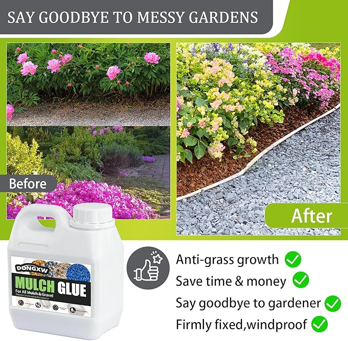 Mulch Glue for Landscaping, Easy Hold Rock Glue for Landscaping, Fast Drying Landscape Mulch Stone Glues for Rocks Binder, Non-Toxic Strong Mulches Binder Pea Gravel Lock - 32oz