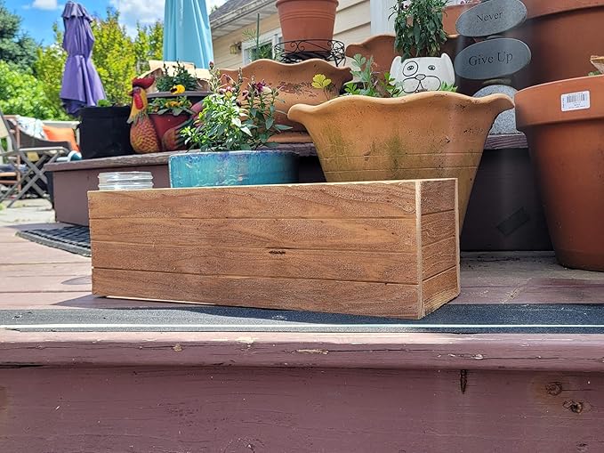 Handmade Cedar Wood Planter Box – Custom Small Indoor Outdoor Window Herb Box with Drainage Hole – Rustic Kitchen, Living Room, or Wedding Decor – Made in USA – Wood Flower or Plant Holder (32")