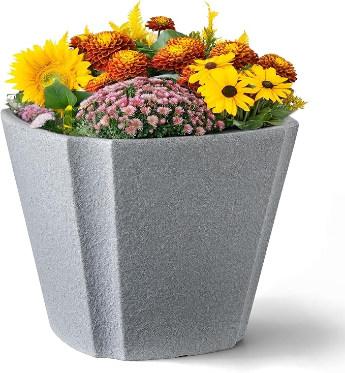 ARBORA 16" Monaco Square Polyresin Indoor and Outdoor Planter with Stone Blend Concrete Gray Finish - Durable, Weatherproof, Lightweight, Large Plant Pot for Patio, Garden, Deck, Entryway