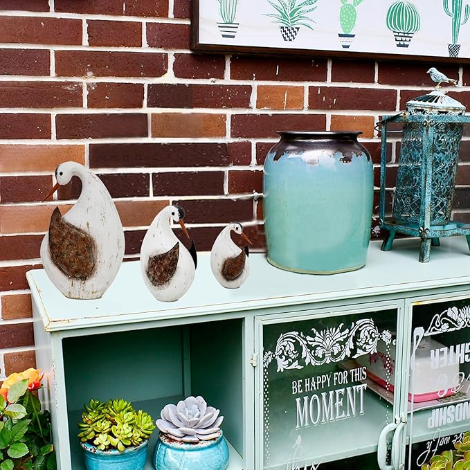 Aecipl Wood Bird Statue Standing Seagull Nautical Decor Coastal Birds Sculpture Indoor Outdoor Animal Figurine Beach Themed Decoration Rustic Home Art for Bedroom Garden (B, S+M+L)