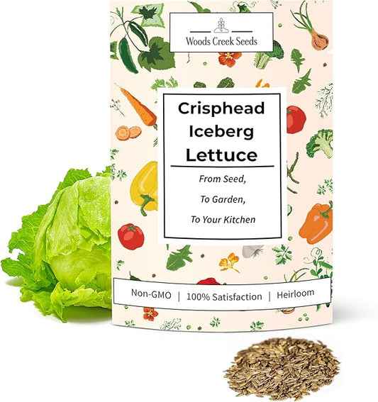 Woods Creek Seeds: Crisphead Iceberg Lettuce Seeds for Planting - Over 950 Non-GMO Heirloom Seed for Growing Indoors or Outdoors - Beginner-Friendly Ice Berg Lettuce Seed for Home Gardeners