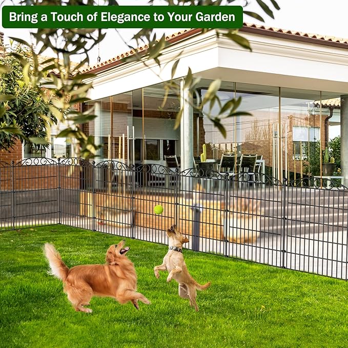 12 Panel Garden Fence - 36in H x 24 ft L, No Dig Rustproof Metal Tall Animal Barrier for Dogs Rabbits, Decorative Outdoor Border for Yard, Patio, and Flower Beds